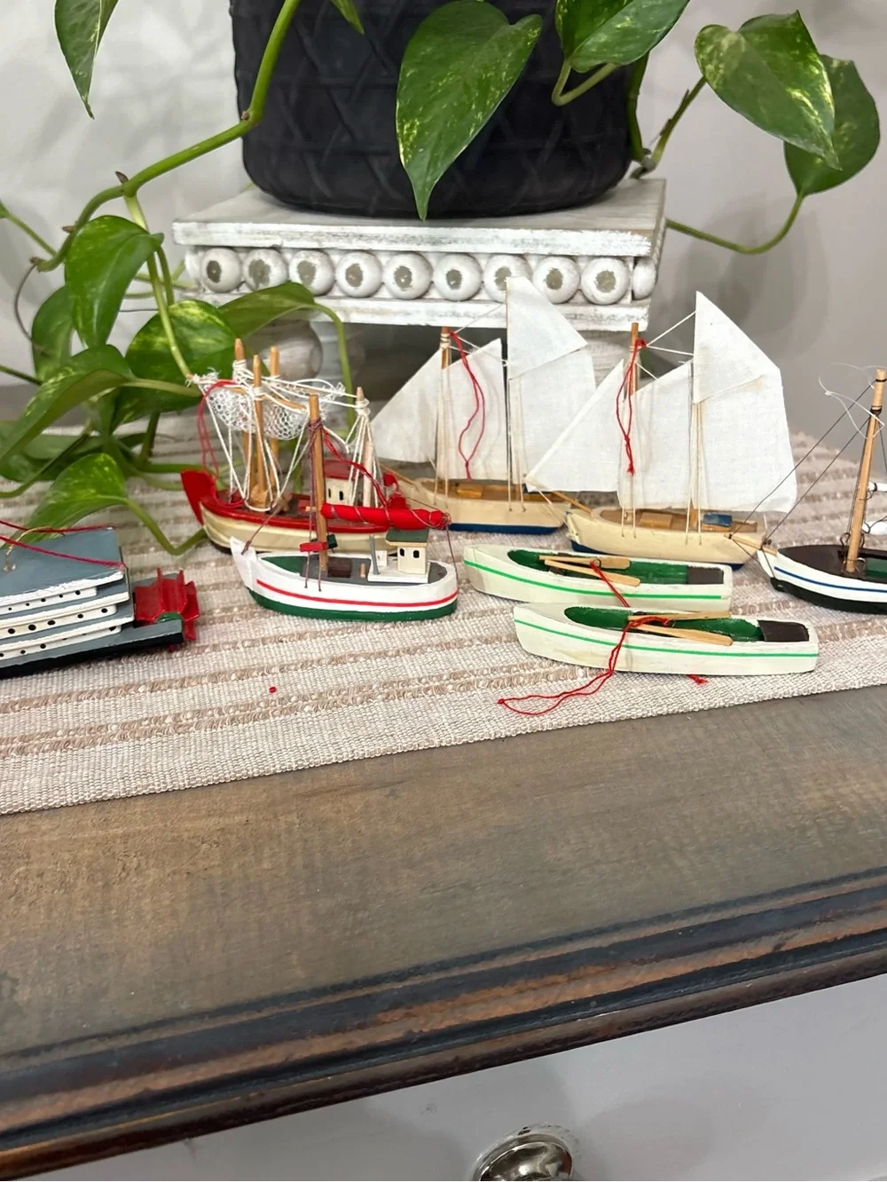 Wood Harbor Dragger Fishing canoe sail boats Lot Vintage small Display